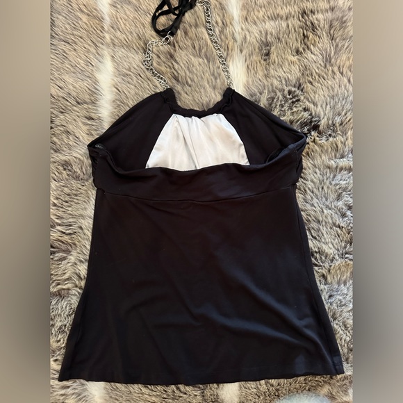 BEBE chain halter top shirt black white Small - Picture 3 of 5